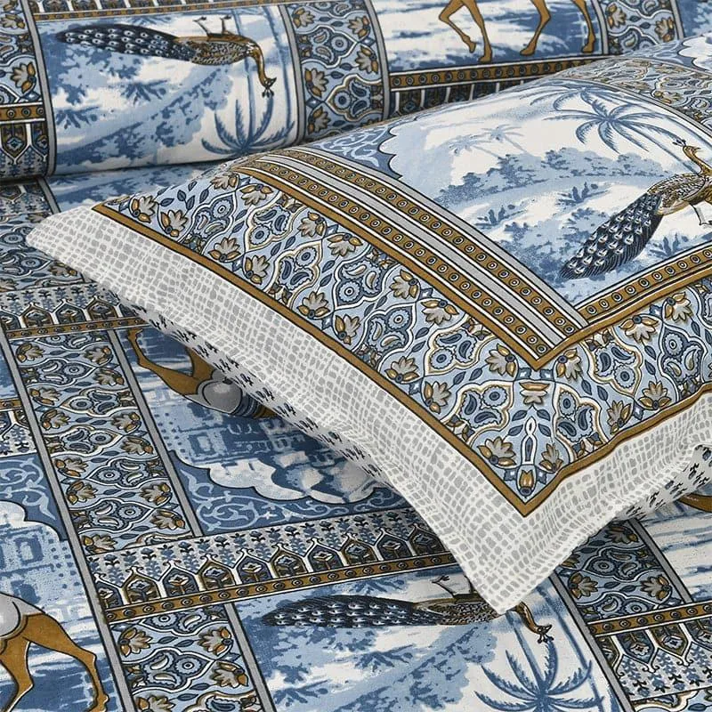 Niran Royal Courtyard Cotton Bedsheet (Blue) - 180 TC media 5