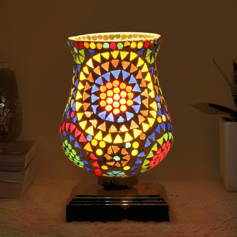 Chroma Mosaic Glass Table Lamp With Wooden Base - Multicolor