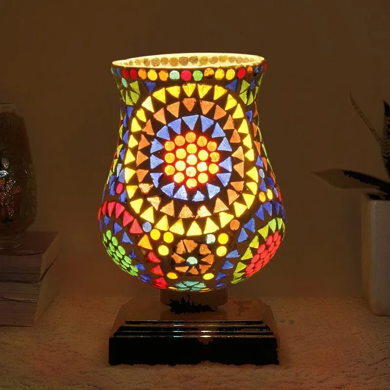 Chroma Mosaic Glass Table Lamp With Wooden Base - Multicolor media 1