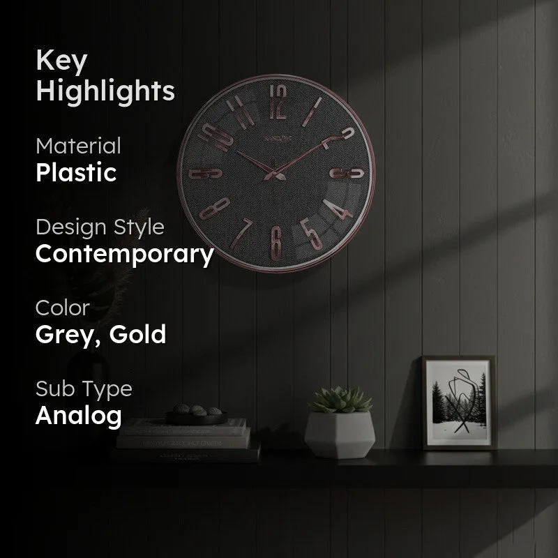 Elite Numeric Plastic Wall Clock - Rose Gold & Grey media 2