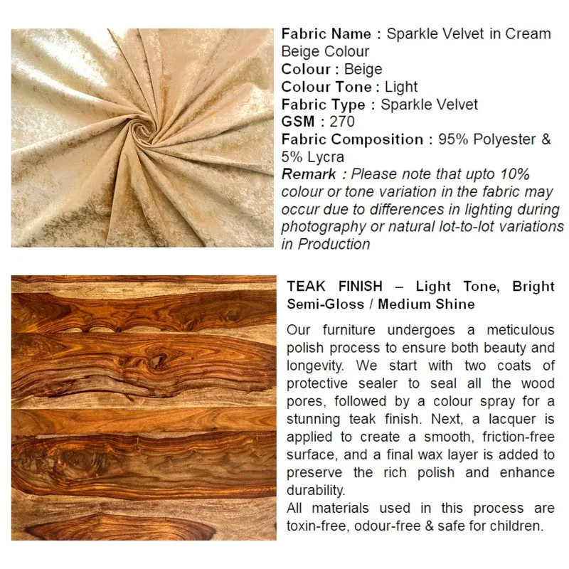Fabric and wood finish reference graphic for the beige ottoman