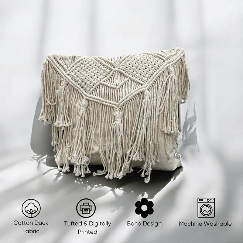 Earth & Twine Macrame Fringed Cotton Cushion Cover - Set Of Four media 4