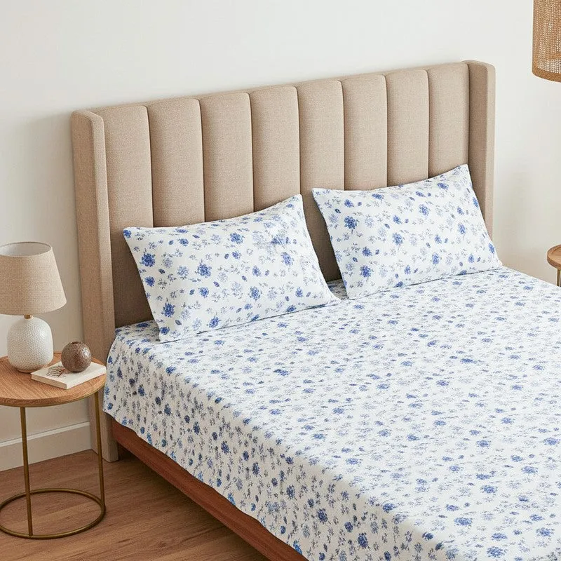 Mudra Floral Cotton Bedsheet (Blue) - 180 TC media 3