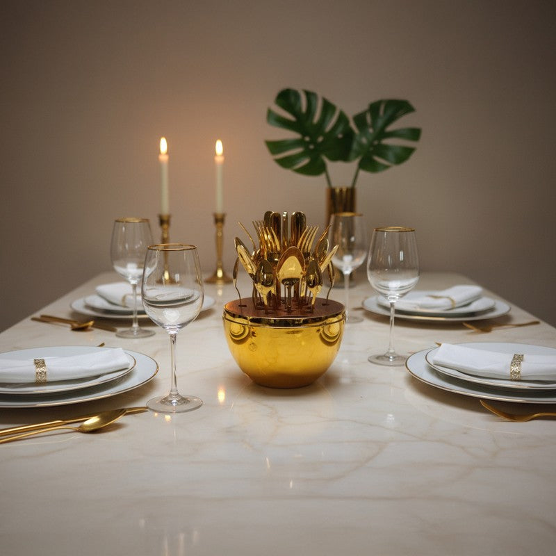Luxe Golden Cutlery Stand - Twenty Five Piece Set media 4