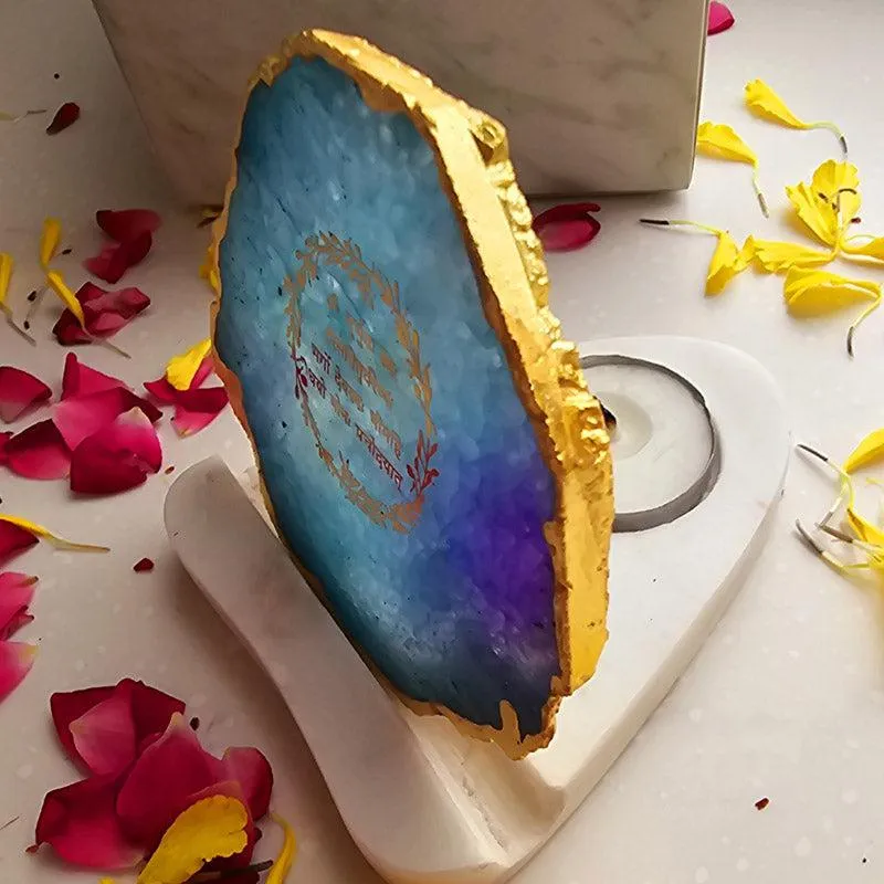 Festive Gayatri Mantra Tealight Candle Holder - Turquoise media 4