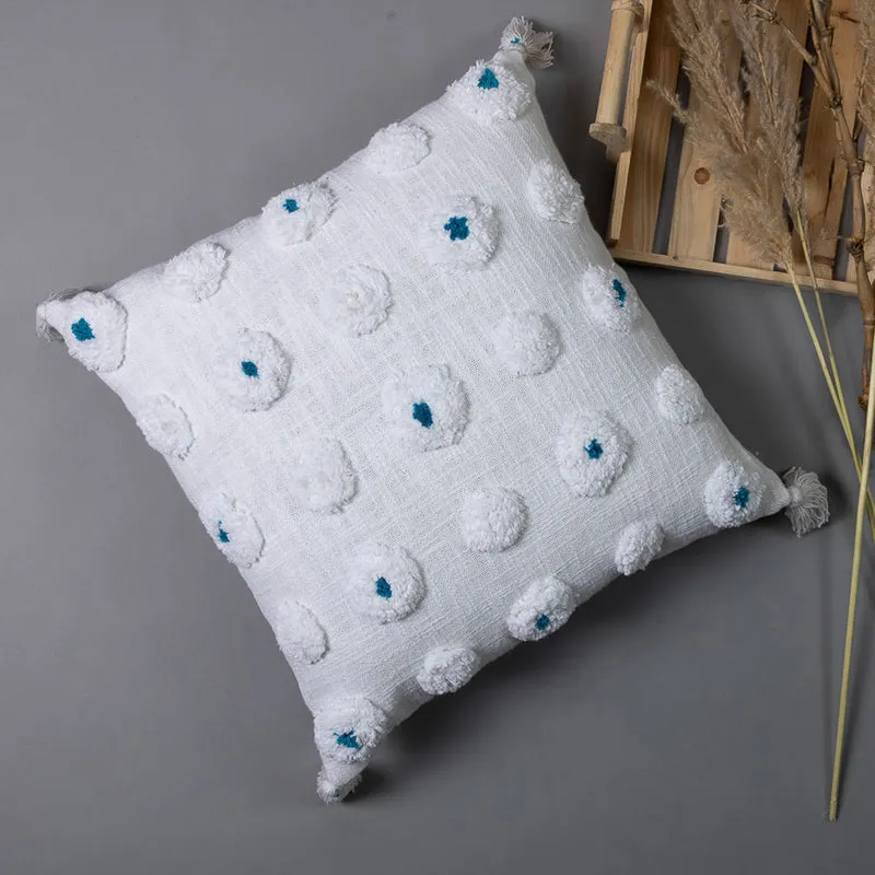 Pom Grid Tufted Cushion Cover - White, Blue media 5