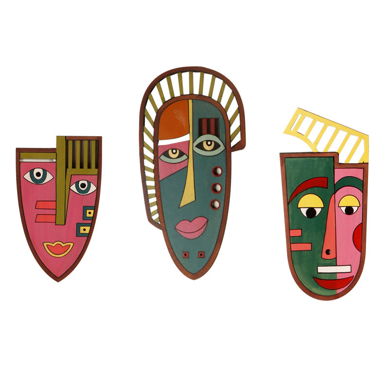Kahani Mask Wooden Wall Accent - Set of Three media 3