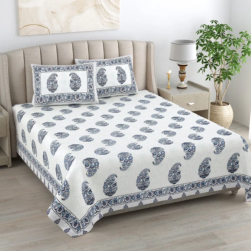 Paisley Dream Cotton Bedsheet (Grey) - 144 TC media 1