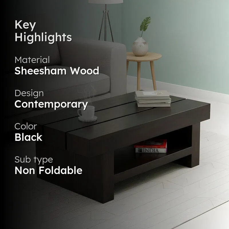 Cavero Sheesham Wooden Center Table - Black media 2