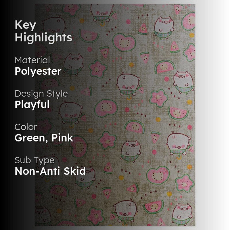 Mellow Melon Kids Polyester Anti-Skid Carpet - Beige & Pink media 2