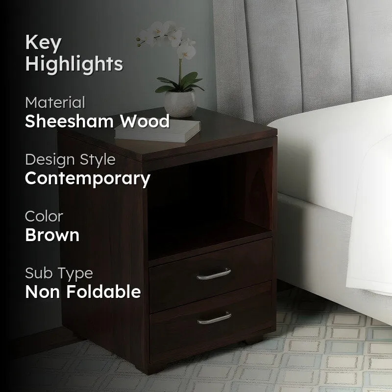 Uverix Sheesham Wooden Side & Bedside Table - Brown media 2