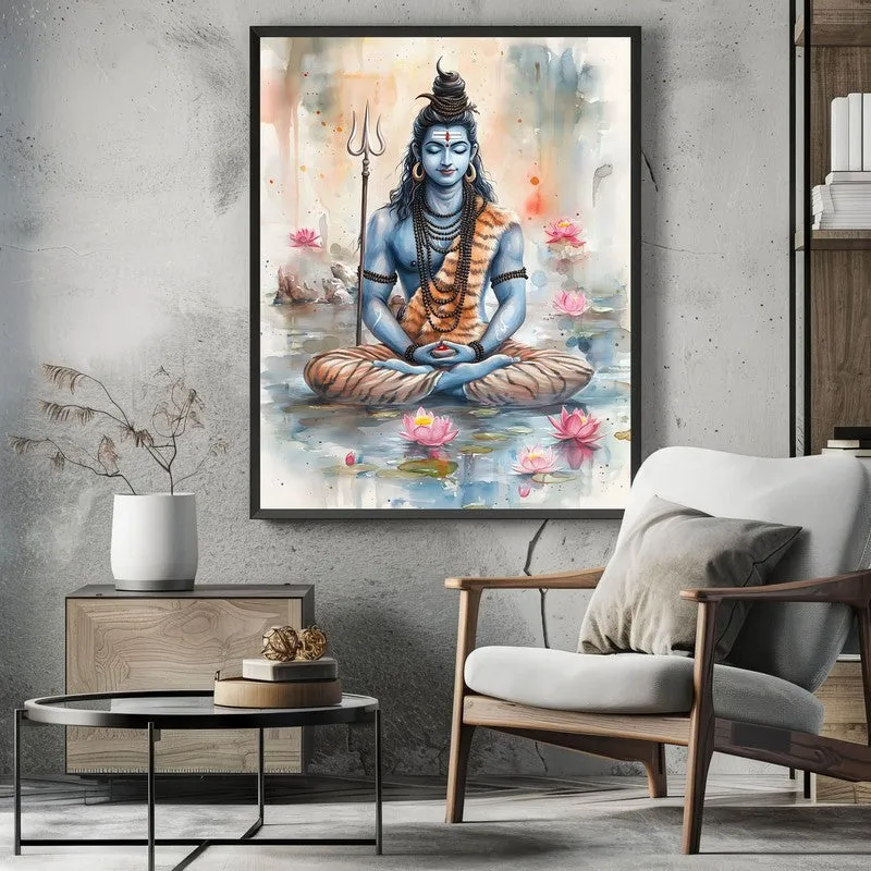 Adiyogi Shankara Spiritual Archival Paper Wall Painting With Frame - Black media 3