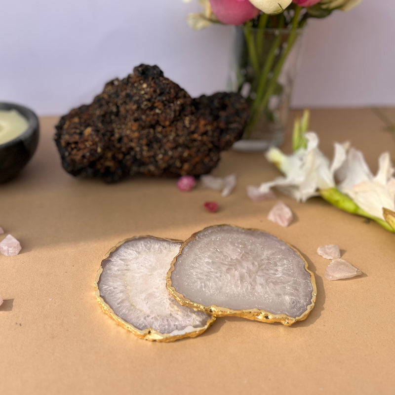 Celeste Handcrafted Crystal Agate Coaster (White) - Set Of Two media 3