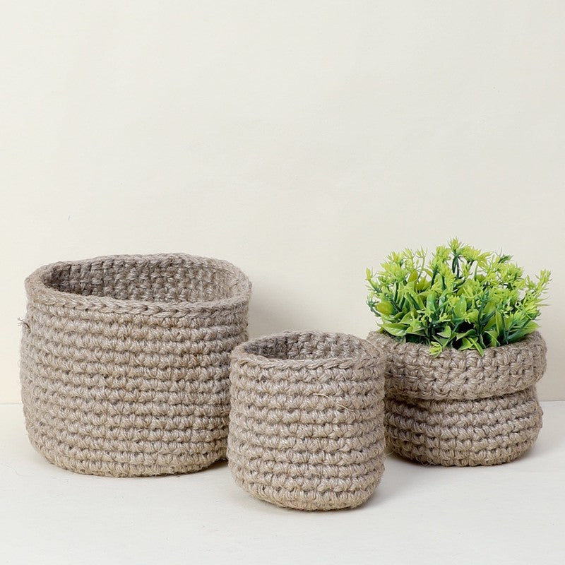 Drue Handcrafted Natural Jute Storage Basket - Set Of Three media 5