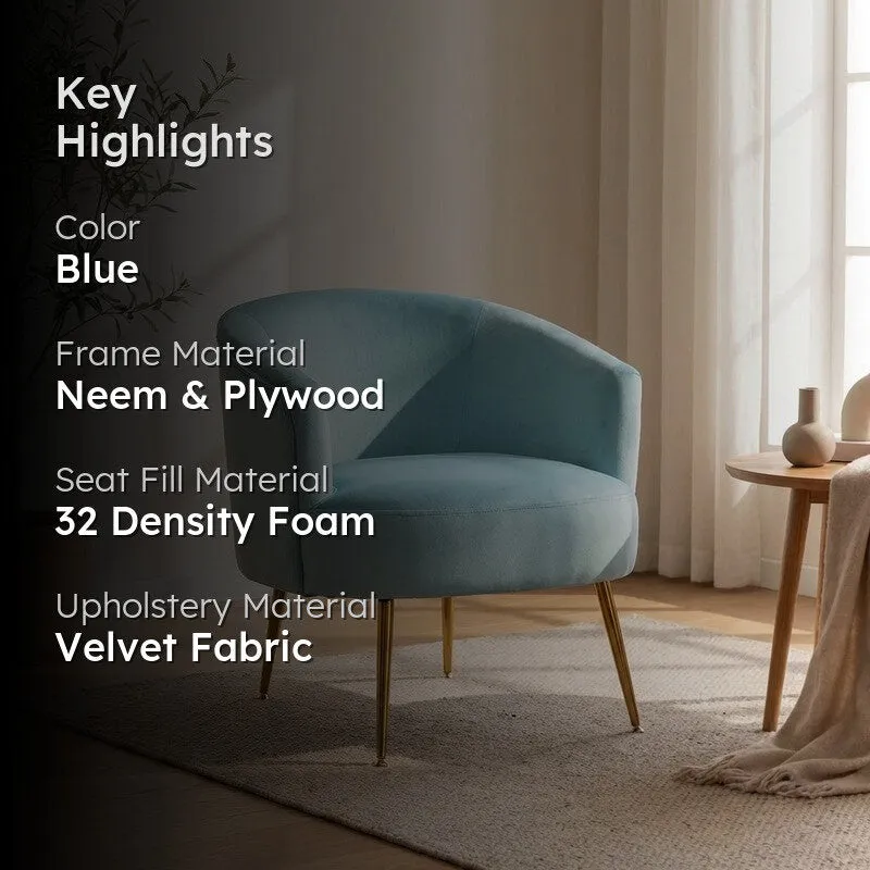 Bloomra Neem Wood Accent Chair - Blue media 2