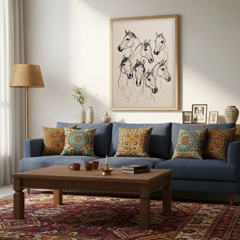 Abstract Line Art Horse Painting With Brown Frame media 3