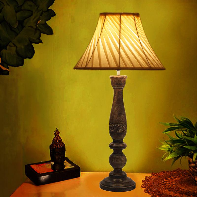 Nihara Bena Wooden Fabric Table Lamp - Beige,Brown