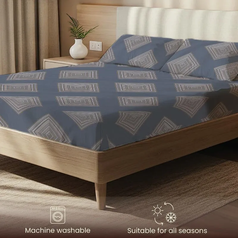 Coastal Mosaic Geometric Cotton Bedsheets (Blue & Grey) - 200 TC media 6