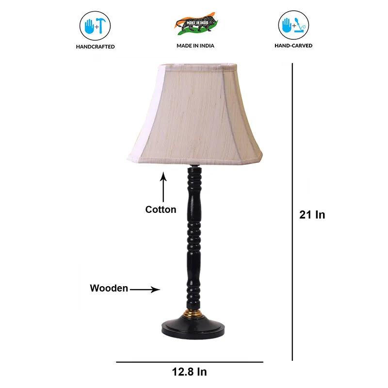 Vintage Vibe Table Lamp With Carved Wooden Base - White,Black media 4