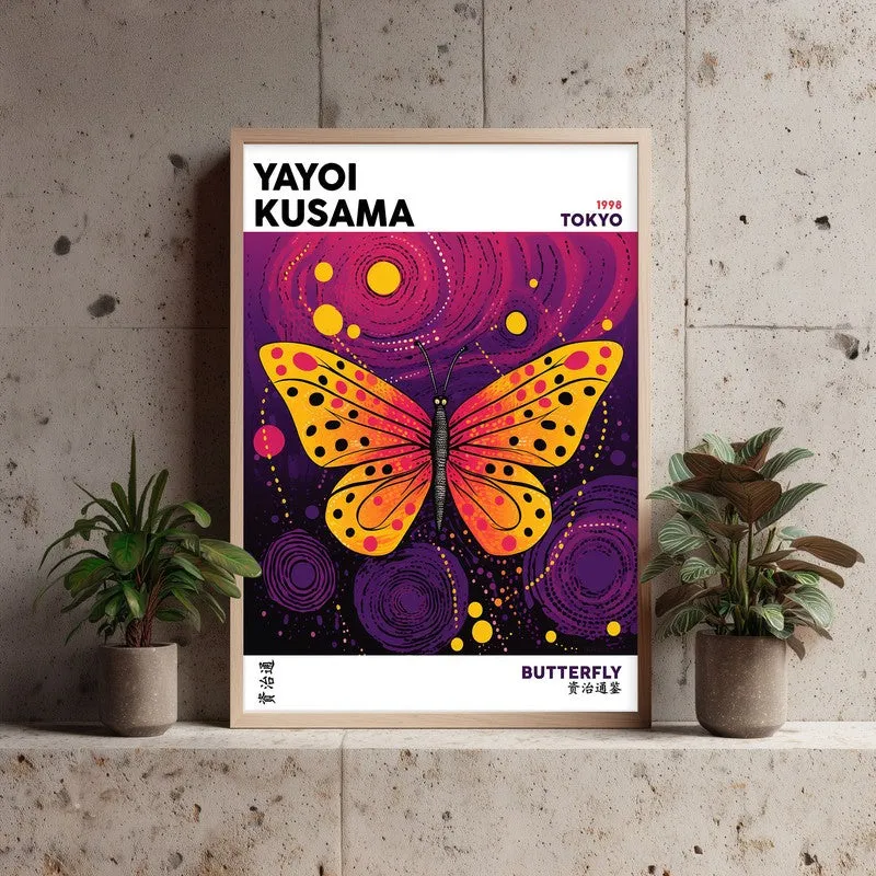 Butterfly Inspired by Yayoi Kusama Archival Canvas Wall Art - Natural Brown Frame media 4