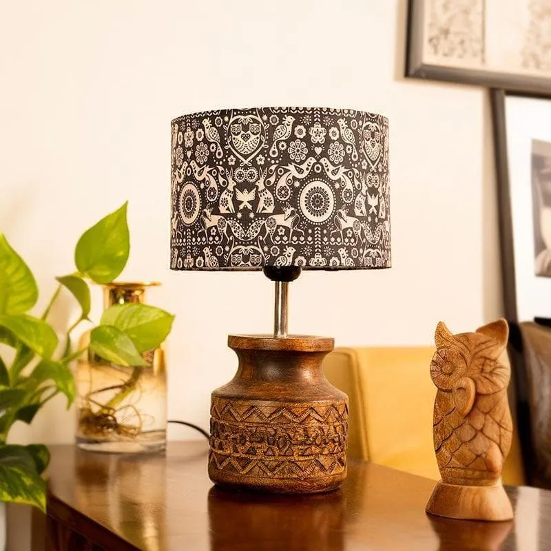 Boho Fauna Carved Fabric Table Lamp - Blue,Brown media 4