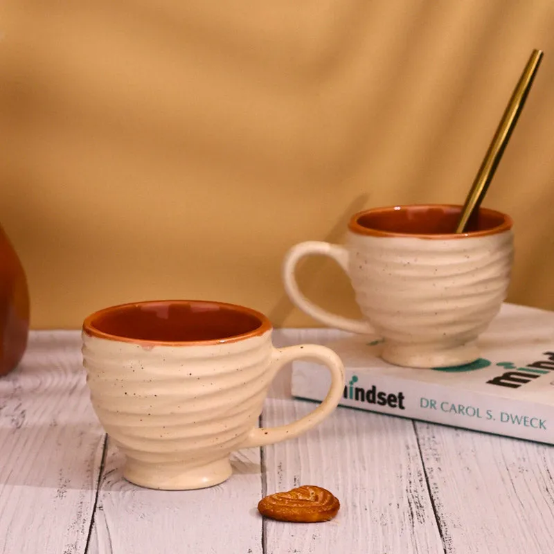 Mayla Ceramic Tea Cup (120 mL Each/White,Blue) - Set of Two media 3