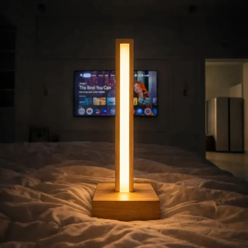 Modern Vertical Pine Wood LED Table Lamp - Brown media 4