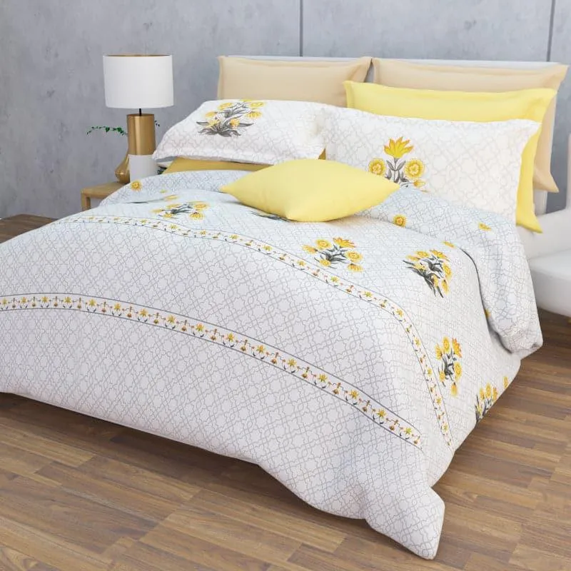 Neja Ethnic Floral Cotton Bedsheet (White,Yellow) - 210 TC media 1