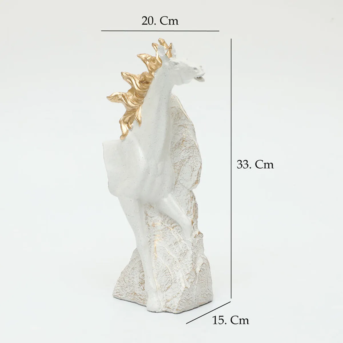 White horse showpiece with dimension lines shown around it