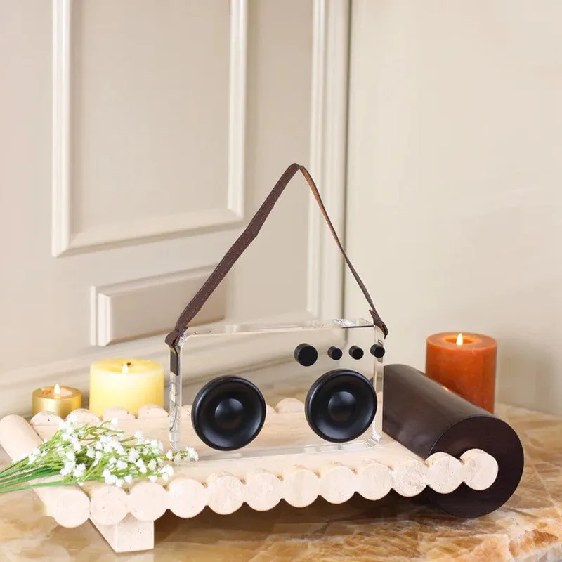 Retrova Cassette Crystal Glass & Leather Showpiece media 4