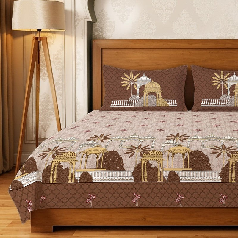 Urban Space Heritage Touch Cotton Bedsheet (Brown) - 300 TC media 3