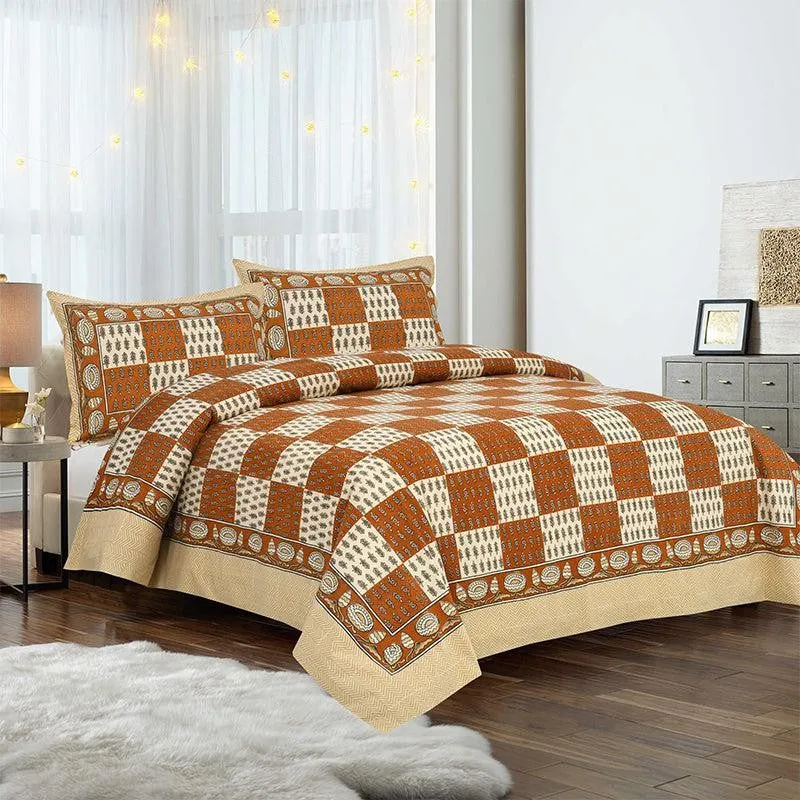 Kumuda Printed Cotton Bedsheet (Brown) - 160 TC media 1