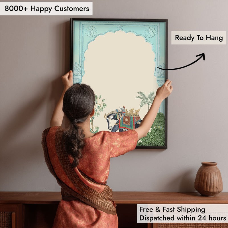 Eka Gaja Framed Jharokha Canvas Wall Painting media 7