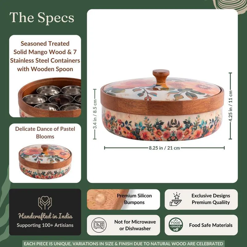 Pushpa Paatra Handcrafted Mango Wood Masala Box - 9