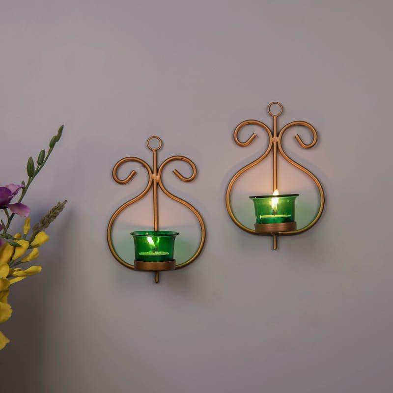 Seina Gold Frame Sconce Candle Holder (Green) - Set Of Two media 3