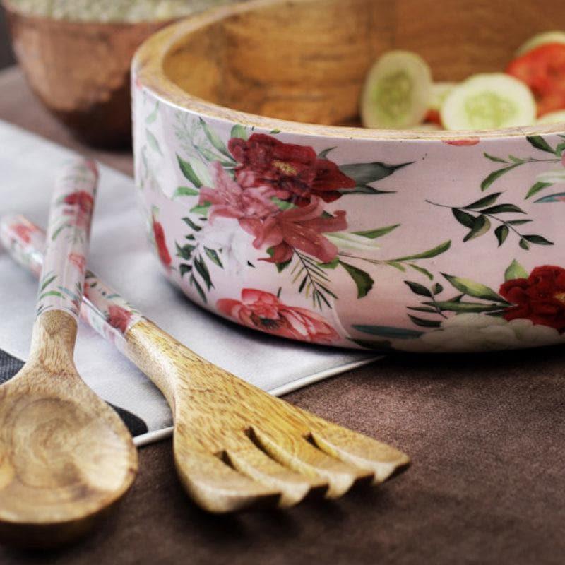 Floral Timber Salad Bowl & Cutlery image 5