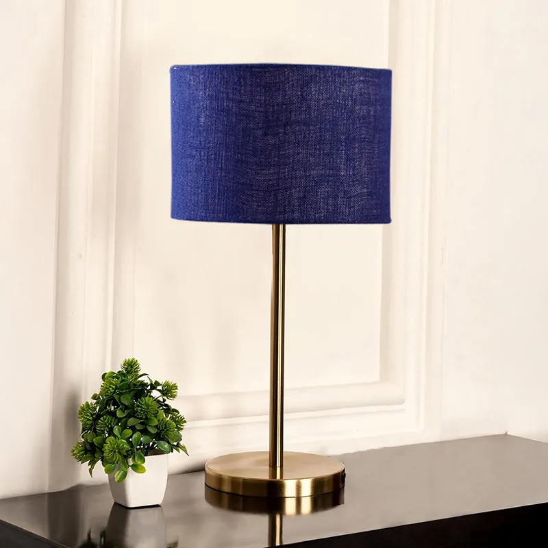 Loft Gleam Jute & Metal Table Lamp (Drum) - Blue,Gold media 2