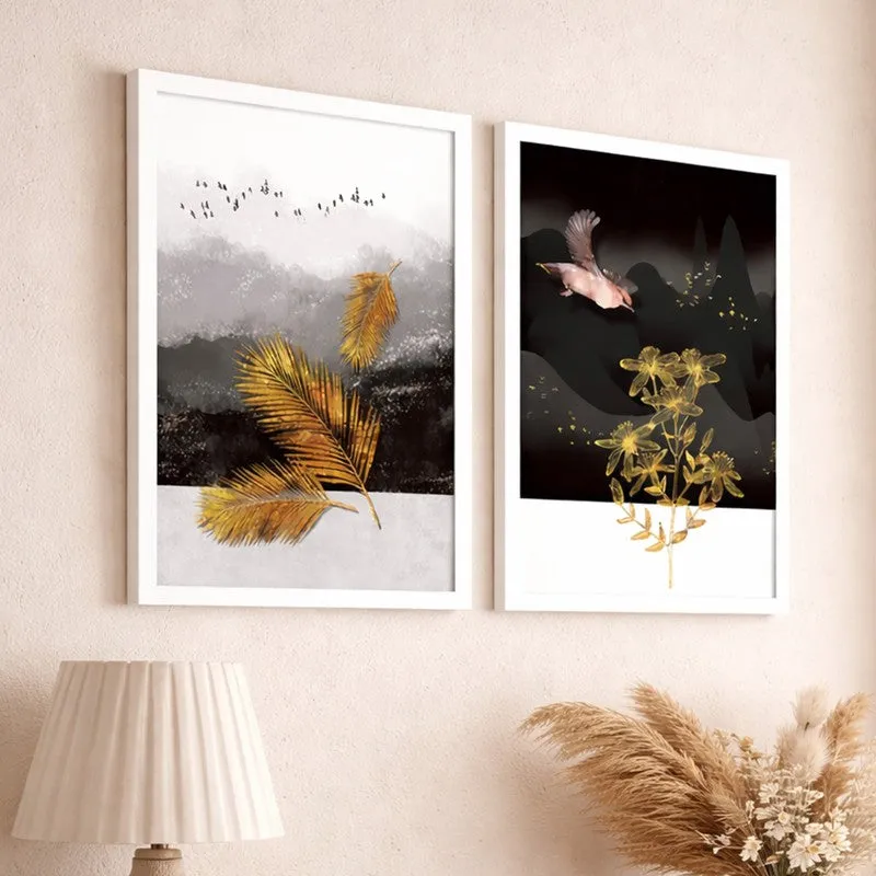 Nature Glide Paper Wall Painting With MDF Frame (White) - Set Of Two media 3