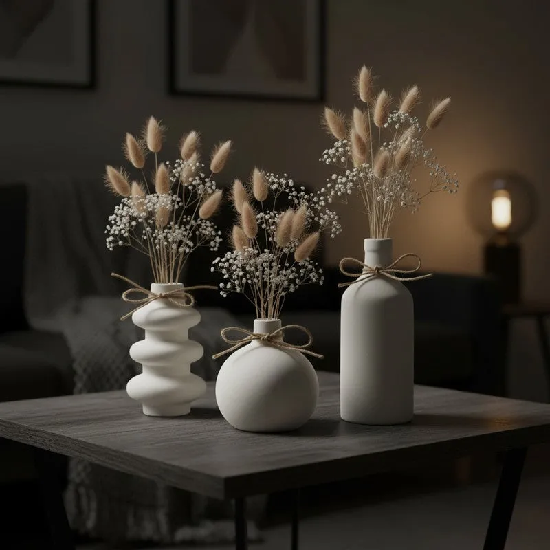 Pebbla Minimal Rounded Ceramic Vase (Ivory) - Set Of Three media 6