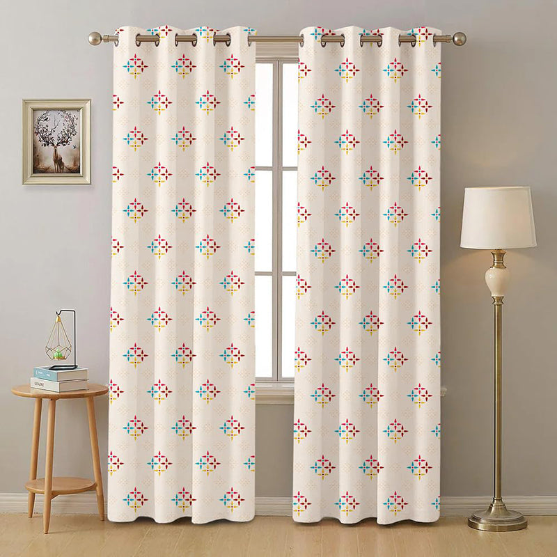 Urban Space Mosaic Curtain (Blue & Red) - Set Of Two media 2