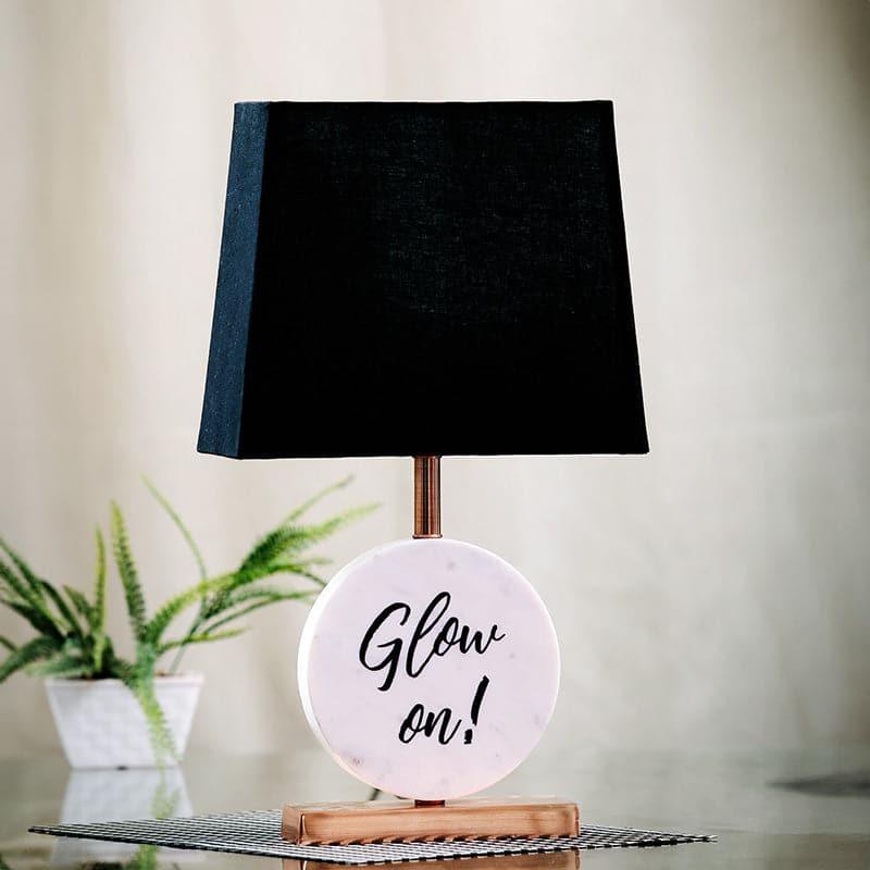 Glow On Marble & Copper Base Fabric Table Lamp - Blue media 3