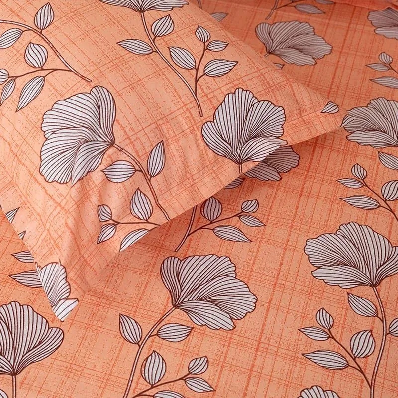Manora Floral Cotton Bedsheet (Orange) - 144 TC media 4