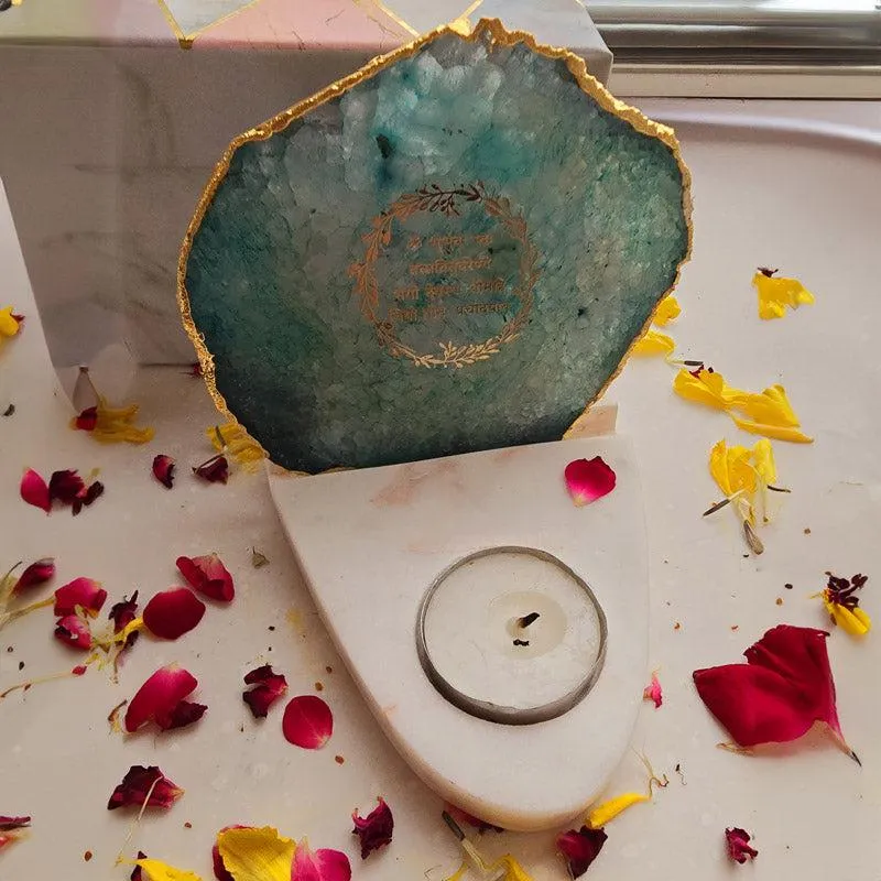 Gayathri Mantra Agate & Marble Tealight Candle Holder - Green media 4
