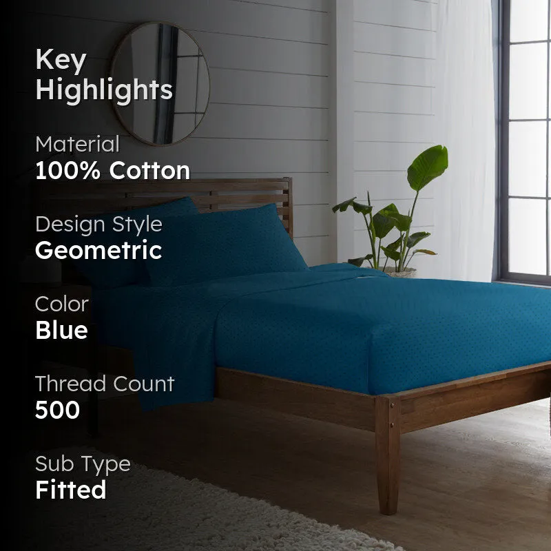 Swiss Dot Fitted Cotton Bedsheet (Azure Blue) - 500 TC media 2