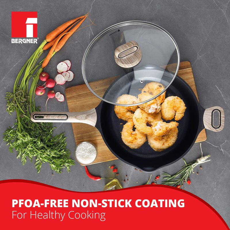 Bergner Marble Non-Stick Deep Frypan With Lid (Grey) - 3200 ML media 4