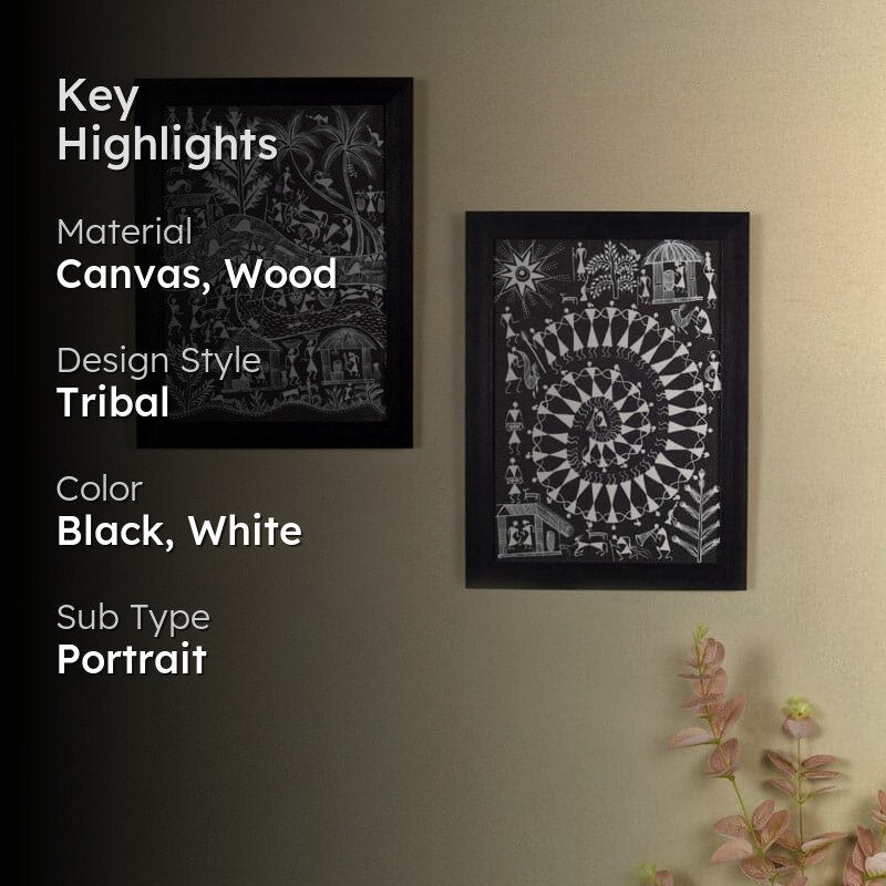 Mila Warli Canvas Wall Art - Set Of Two media 2