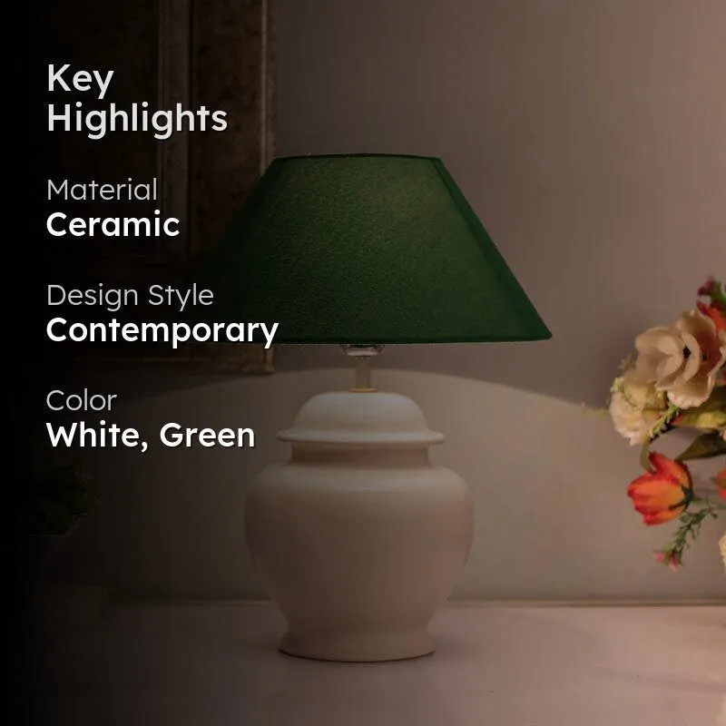 Fancy Pants Ceramic Table Lamp With Conical Shade - White,Green media 2