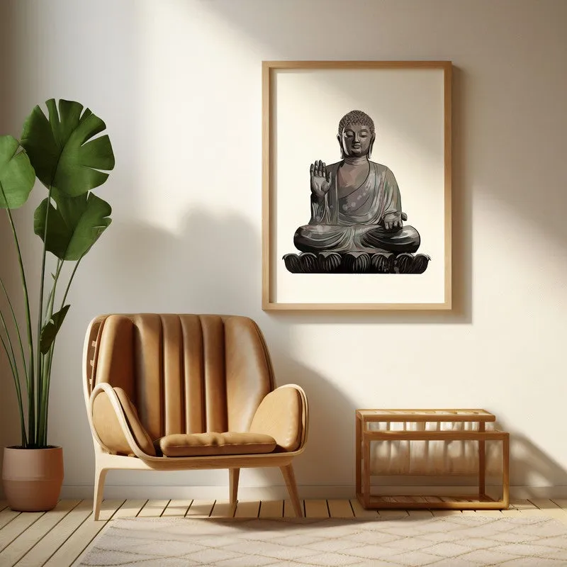 Peaceful Buddha Archival Paper Wall Art - Natural Brown Frame media 5
