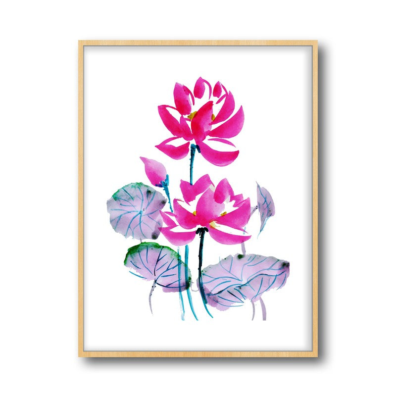 Lotus Duo Archival Paper Wall Art  - Natural Brown Frame media 6
