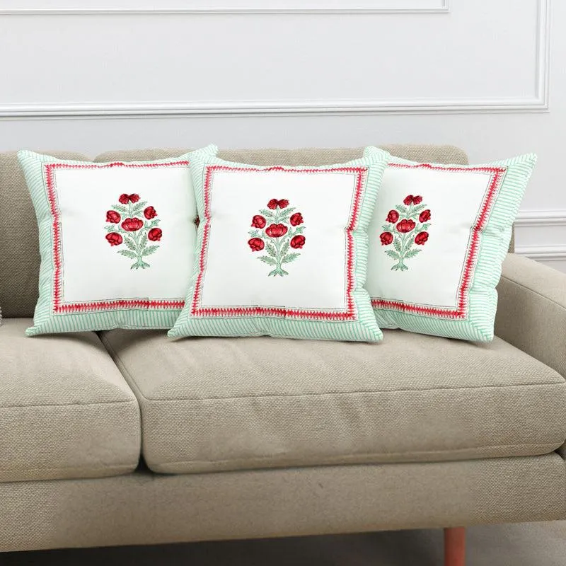 Chameli Cascade Jaipuri Block Print Cushion Cover - Set Of Three media 1